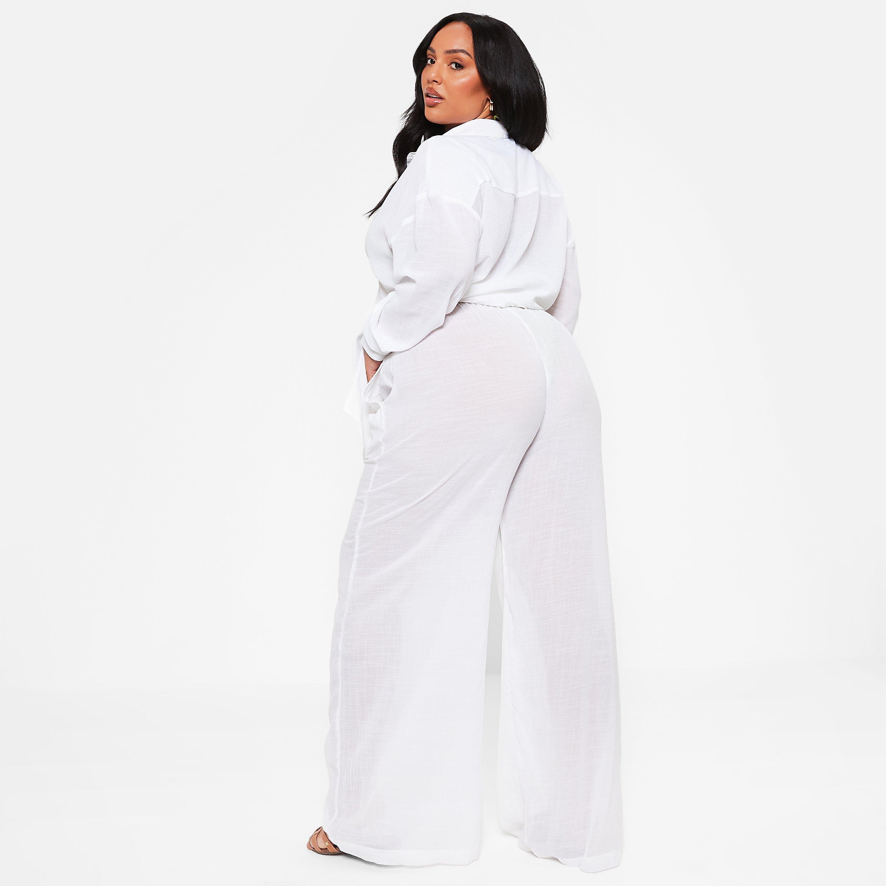 I Saw It First ISAWITFIRST Textured Linen Wide Leg Beach Trousers Co Ord