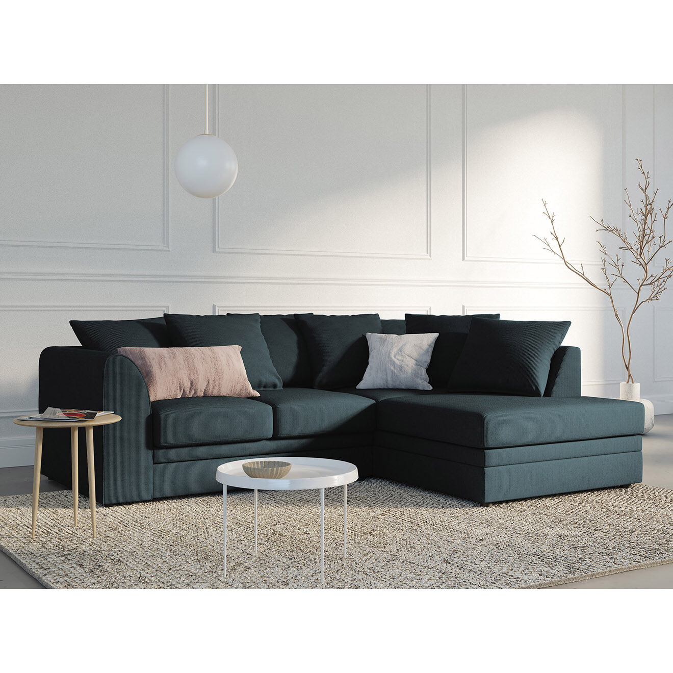 Mazzini Sofas Canapé d'angle gauche Quince 4 Places bleu - 221x171x80 cm
