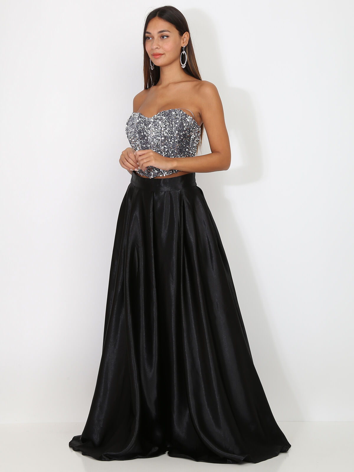Bustier en velours brodé de sequins- Argenté
