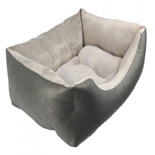 Cama para cachorro estofada e revestida em lã coral, cinza