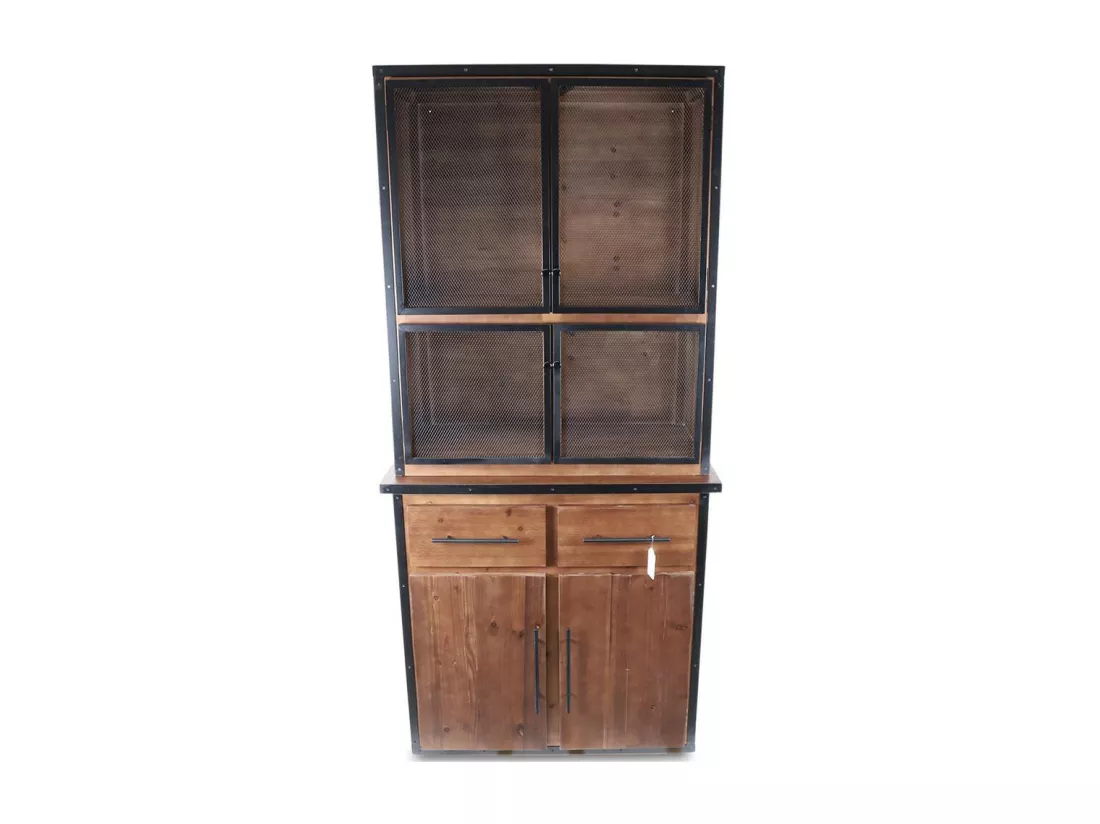 Vaisselier 2 tiroirs Bois-Métal Marron - Eduline Décoration d'Autrefois