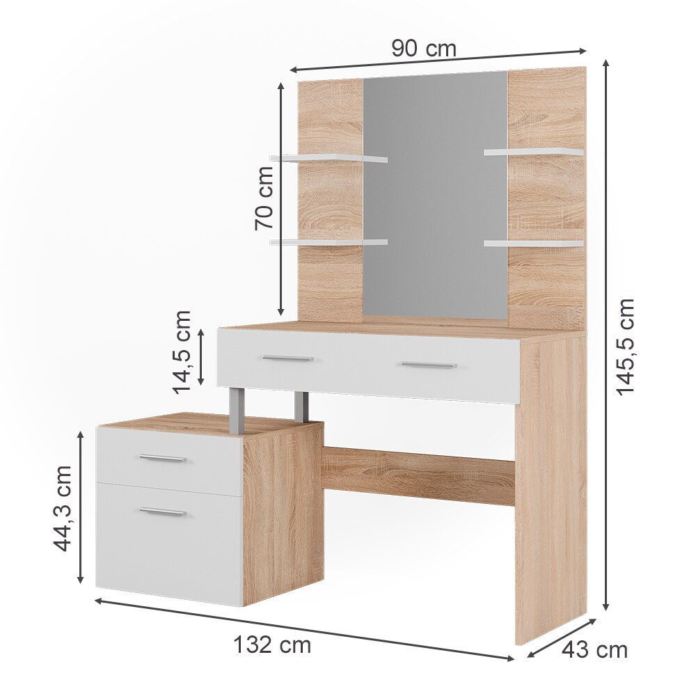 Vicco Schminktisch Frisiertisch Frisierkommode Maria Weiß Sonoma Spiegel 132x145 cm modern Ablage