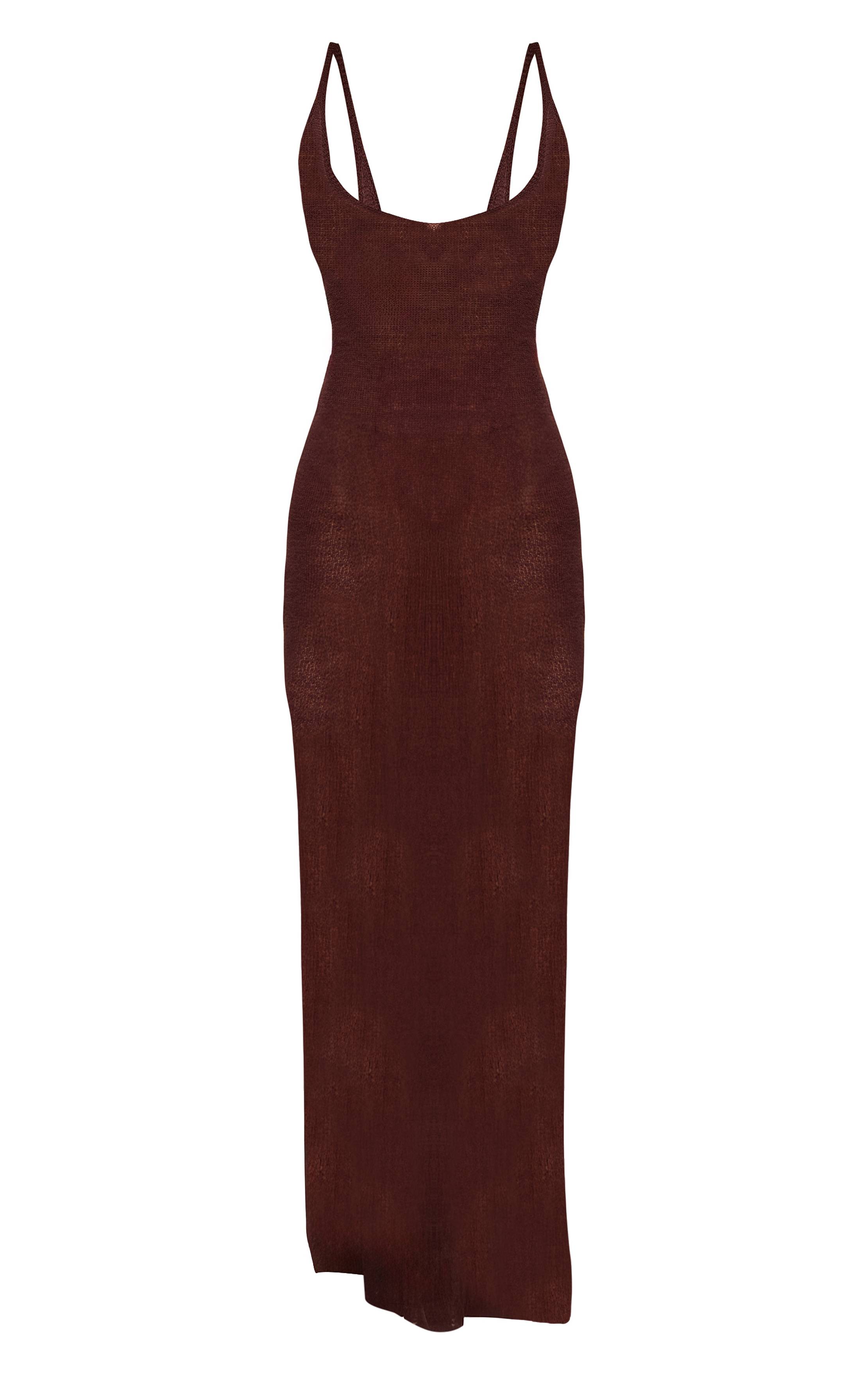 Chocolat Robe Longue Tricotée Transparente À Bretelles Petite Taille