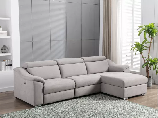 Canapé d'angle relax électrique en tissu gris clair PEDRERA - Angle droit