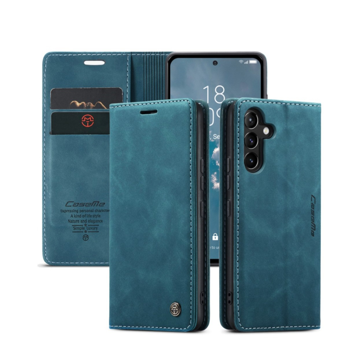 Samsung Galaxy A54 5G Leder Tasche Flip Wallet Etui mit Kartenfächern - Blaugrün