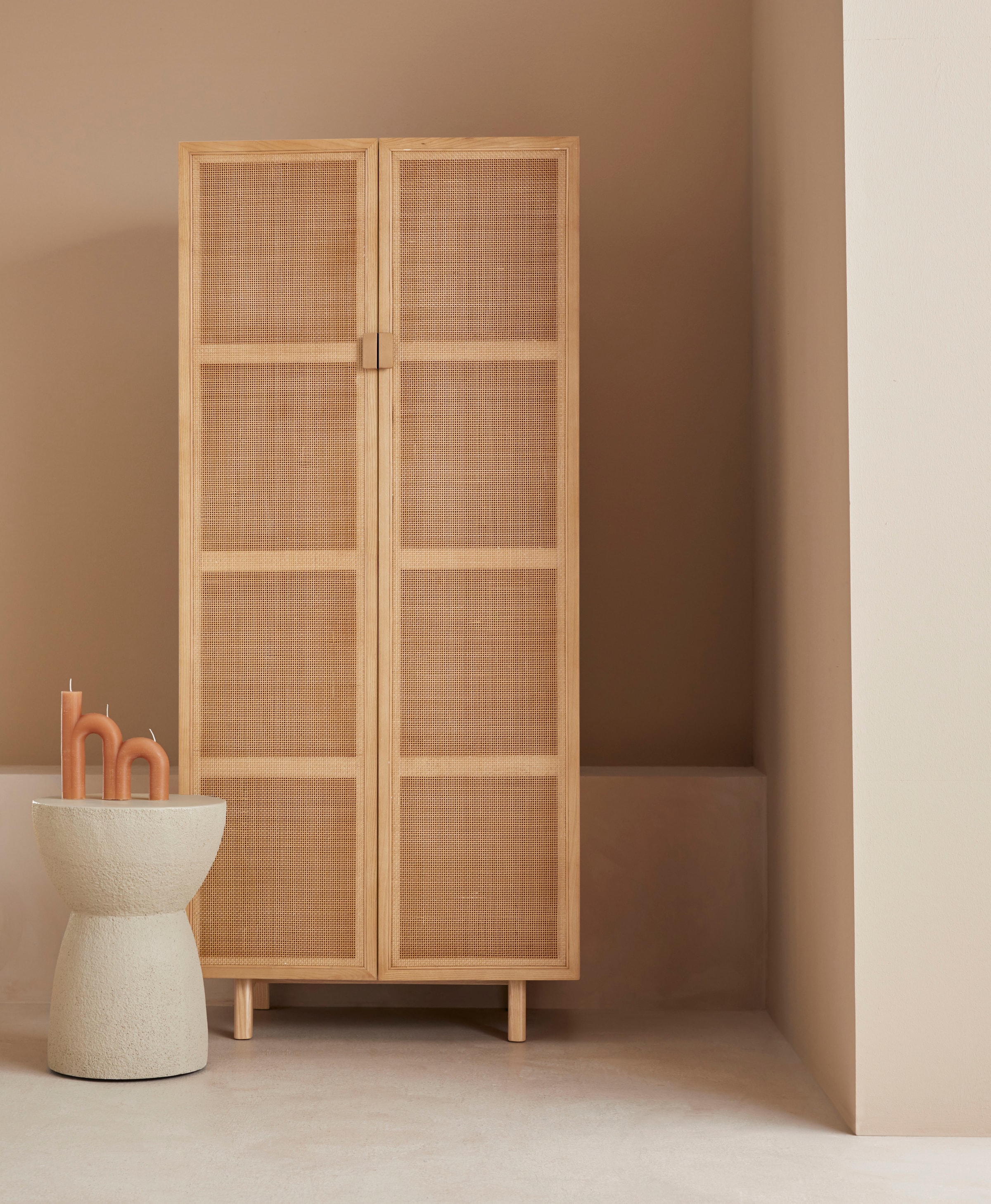 LeGer Home by Lena Gercke Highboard »Lina, TOPSELLER!, OTTOs Choice« Kommode, Melaminoberfläche,  Mit Rattan Einsatz, 4 Innenfächer, teilmassiv