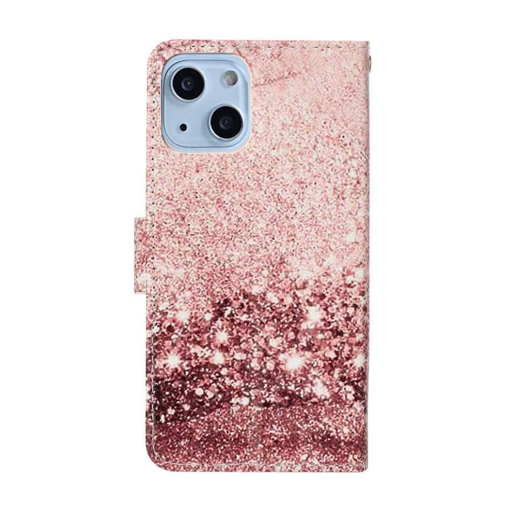 iPhone 13 Leder Tasche Flip Cover Glitzer Optik - Roségold