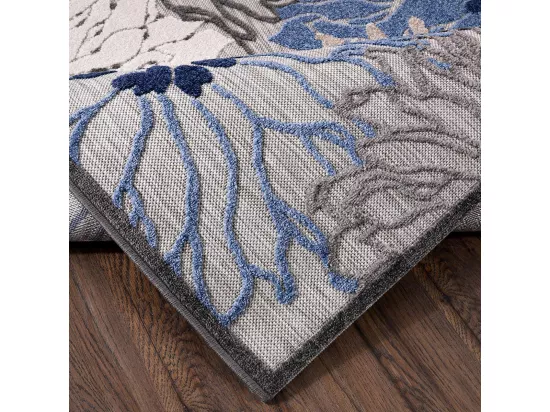Tapis extérieur 160x230 tissé kilim bleu et gris CHIMEKA