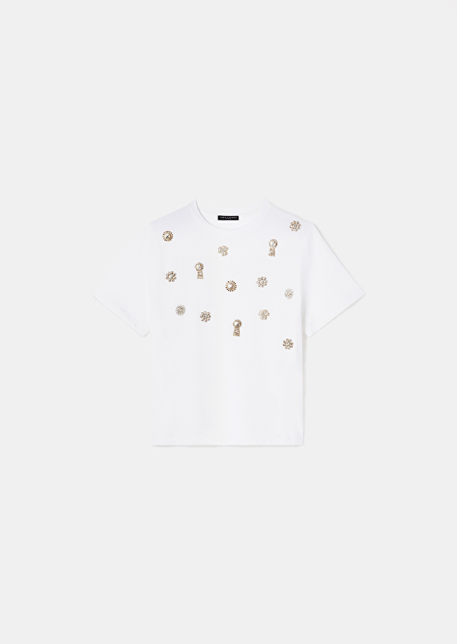 T-Shirt Tarasunkeyblanc en coton brodé