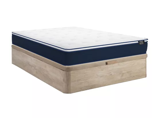 Ensemble 140 x 190 cm sommier coffre naturel clair + matelas ressorts ensachés et surmatelas intégré ép.24cm - ALTIER de YSMÉE