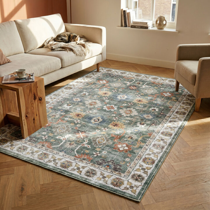 Vintage vloerkleed - Ember Oriental Groen | OEKO-TEX & Wasbaar
