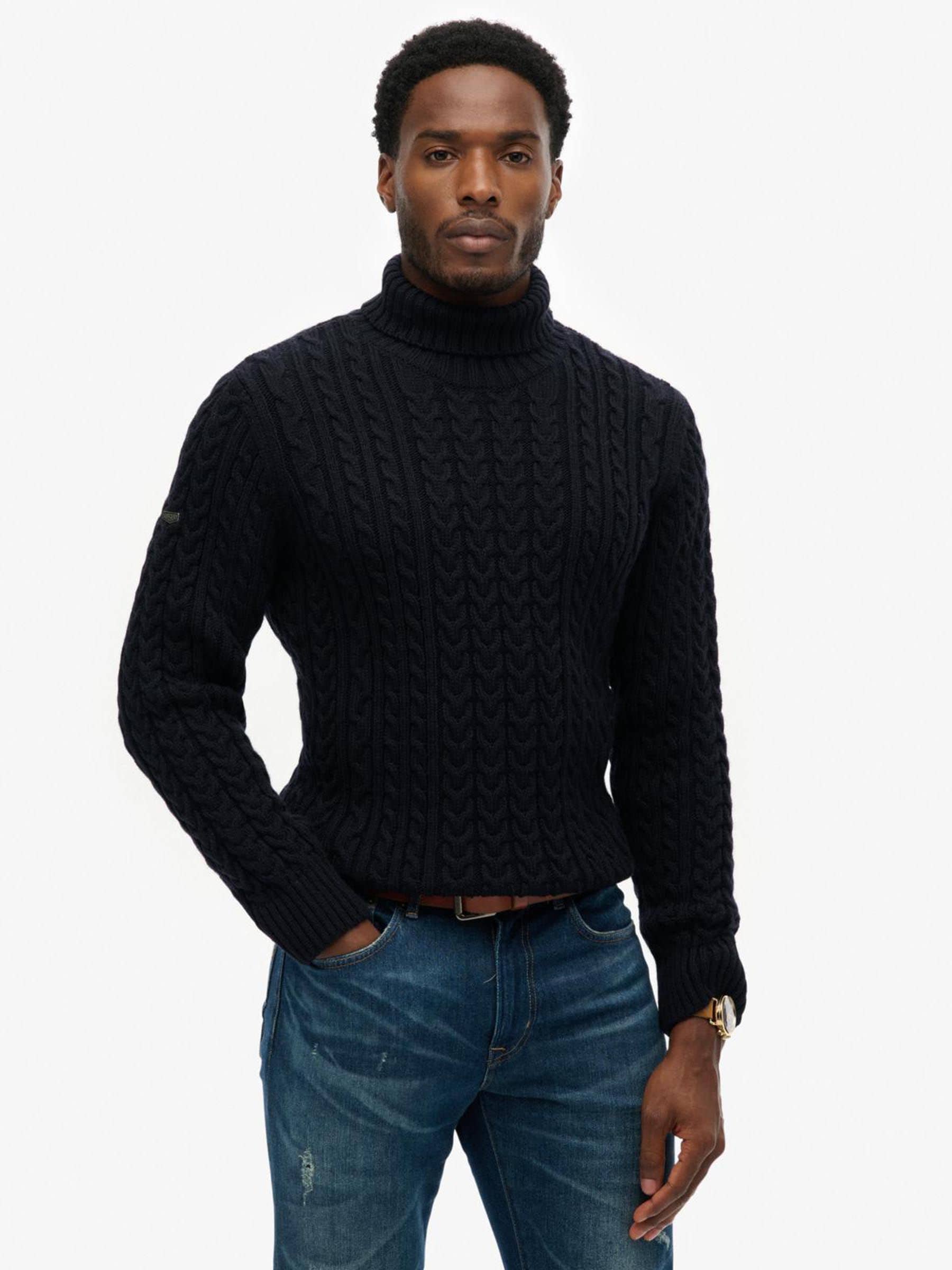 Blauw - Superdry Jacob Cable Roll Neck Jumper