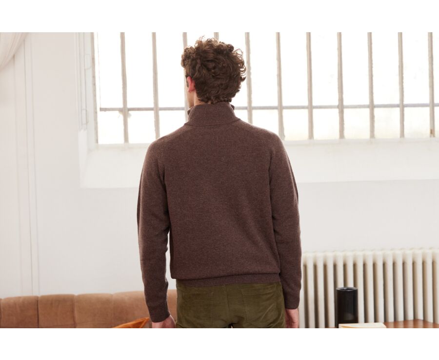 Pull homme laine col zippé Marron Brun - KENNETH