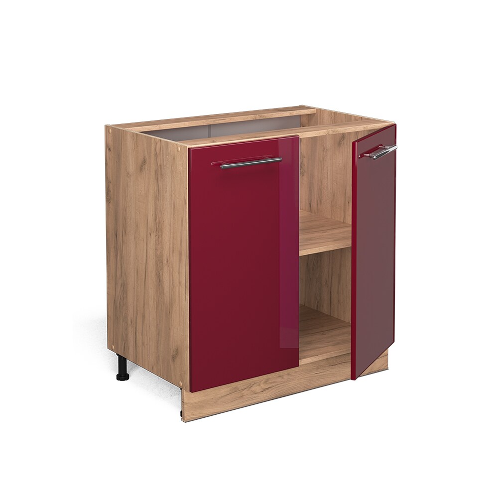 Vicco Unterschrank Küchenschrank Küchenmöbel Fame-Line Eiche Rot Bordeaux modern 80 cm Küche Einbauküche Drehtür Einlegeboden Blende Küchenzeile Hochglanz