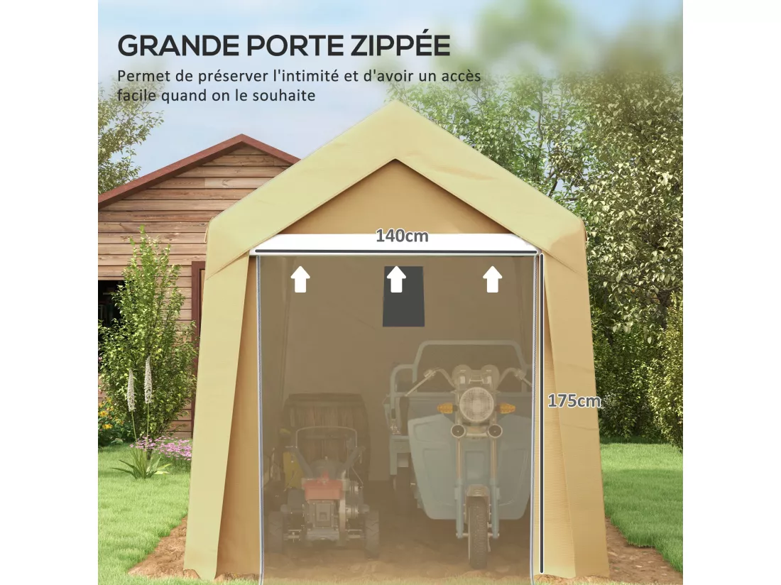 Abri de jardin - abri vélo - tente de stockage dim. 2 x 3,6 m - acier galvanisé PE imperméable anti-UV beige