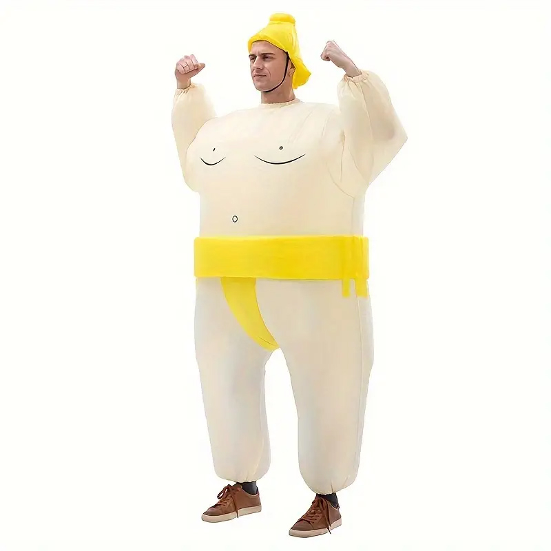 (170-180cm) Fasnachts Erwachsenen Kostüm Aufblasbare Sumo Ringer Verkleidung für Motto Partys / Halloween inkl. Stoff Hut (Batteriebetrieben) - Gelb