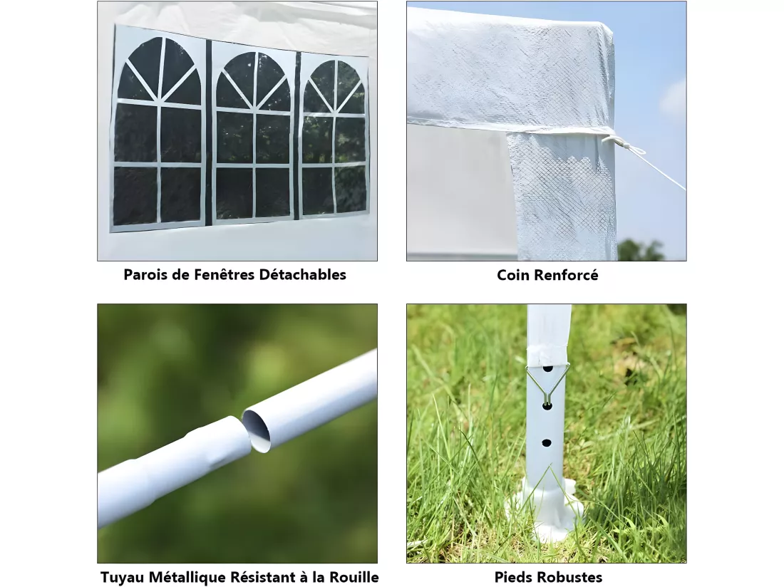 Tonnelle de Jardin 3x3M, Tente de Reception avec 4 Bâches Amovibles et Fenêtres Transparentes, Tubes Métalliques, Barnum pour Fête, Mariage, BBQ