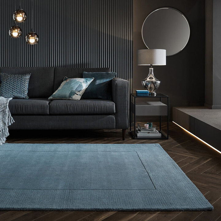 Effen vloerkleed- Tuscano Blauw