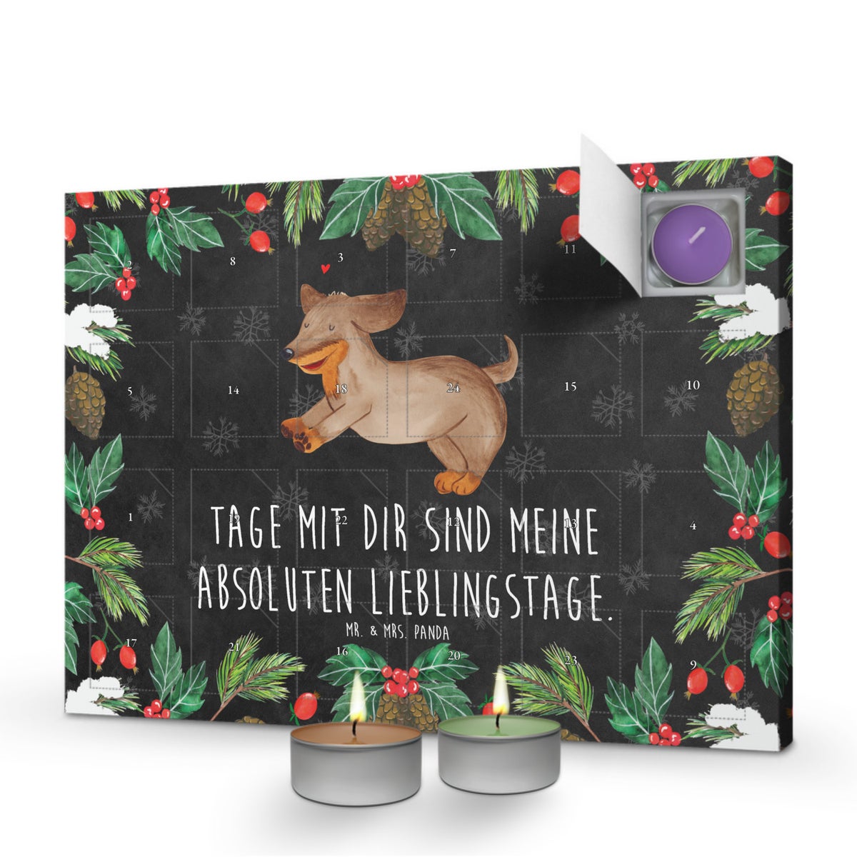 Mr. & Mrs. Panda Geurkaars Adventskalender Hond Teckel - Zwart