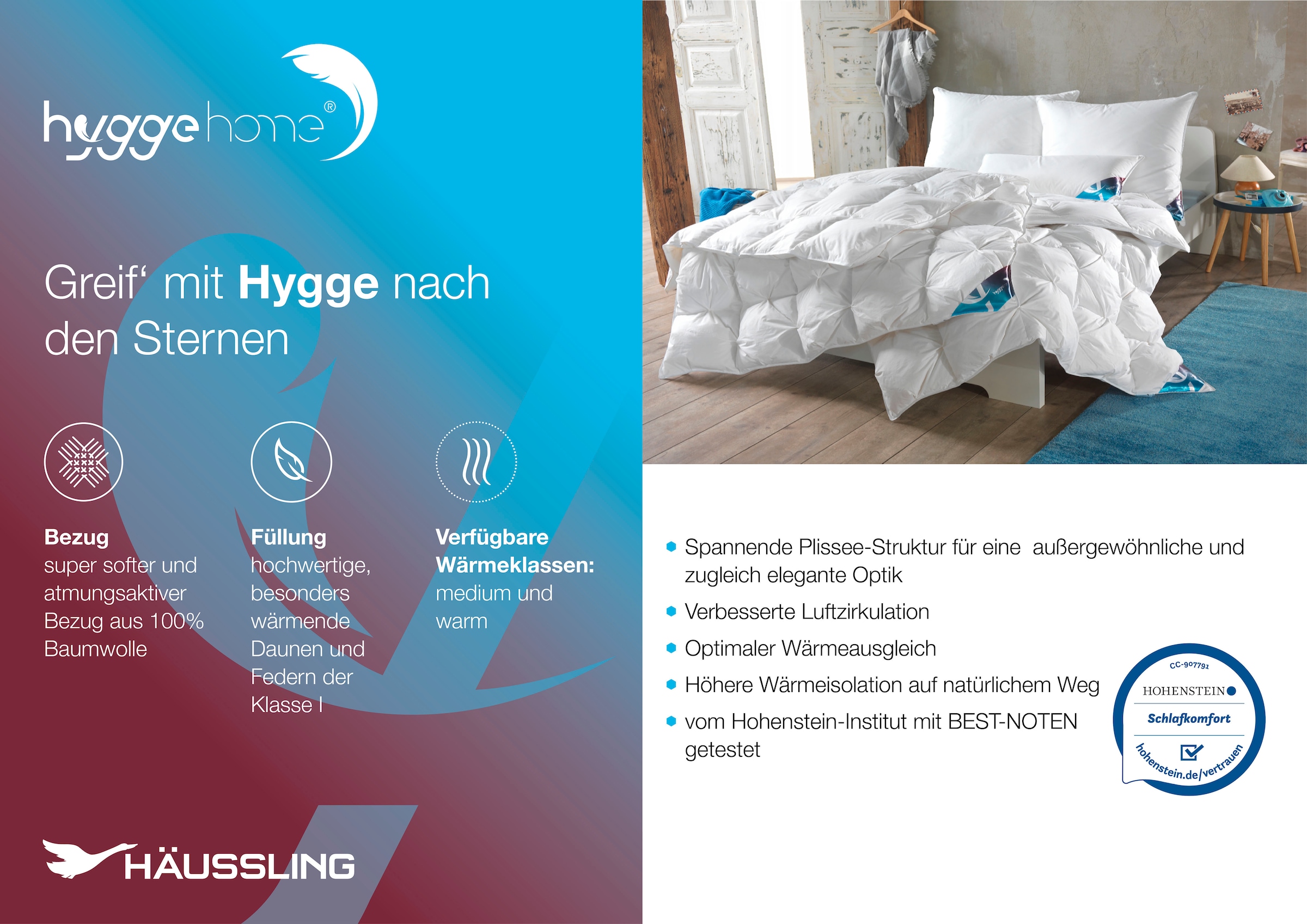 Haeussling Daunenbettdecke »Hygge Home, Bettdecken für Sommer und Winter, Ganzjahresdecke, Decke« normal Füllung weisseneue90Daunenund10FedernKl1 1 Stk. tlg. Bettdecke 135x200 cm, 155x220 cm & weitere Grössen