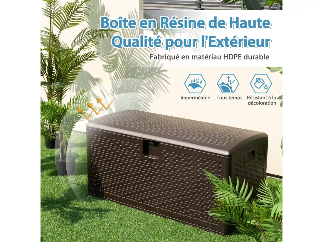 Coffre de Rangement Extérieure en HDPE 276L, Boîte de Rangement avec Couvercle Verrouillable, pour Ranger des Oreillers Outils Jouet Accessoires (114 x 54 x 56 cm)