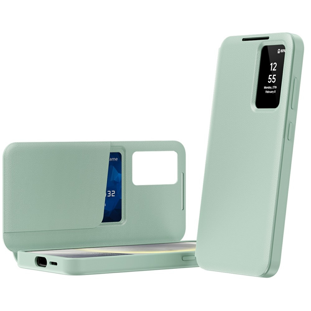 Samsung Galaxy A56 Leder Hülle Small Window View Flip Case Litchi Look - Hellgrün