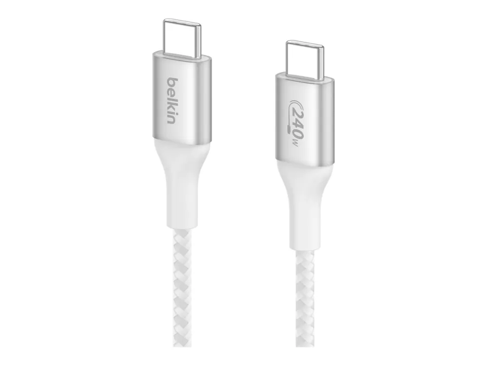 Belkin BoostCharge - USB-kabel - 24 pin USB-C (han) til 24 pin USB-C (han) - USB 2.0 - 1 m - op til 240 W strømforsyningssupport - hvid