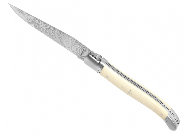 Couteau Laguiole collection damas avec un manche en ivoire de mammouth et 2 mitres en acier inoxydable