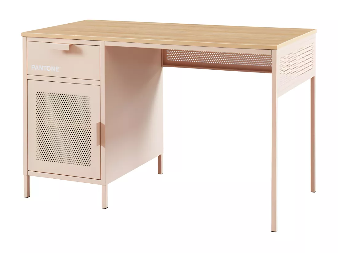 Nino - Bureau 1 porte 1 tiroir en métal PANTONE L120cm - Rose blush
