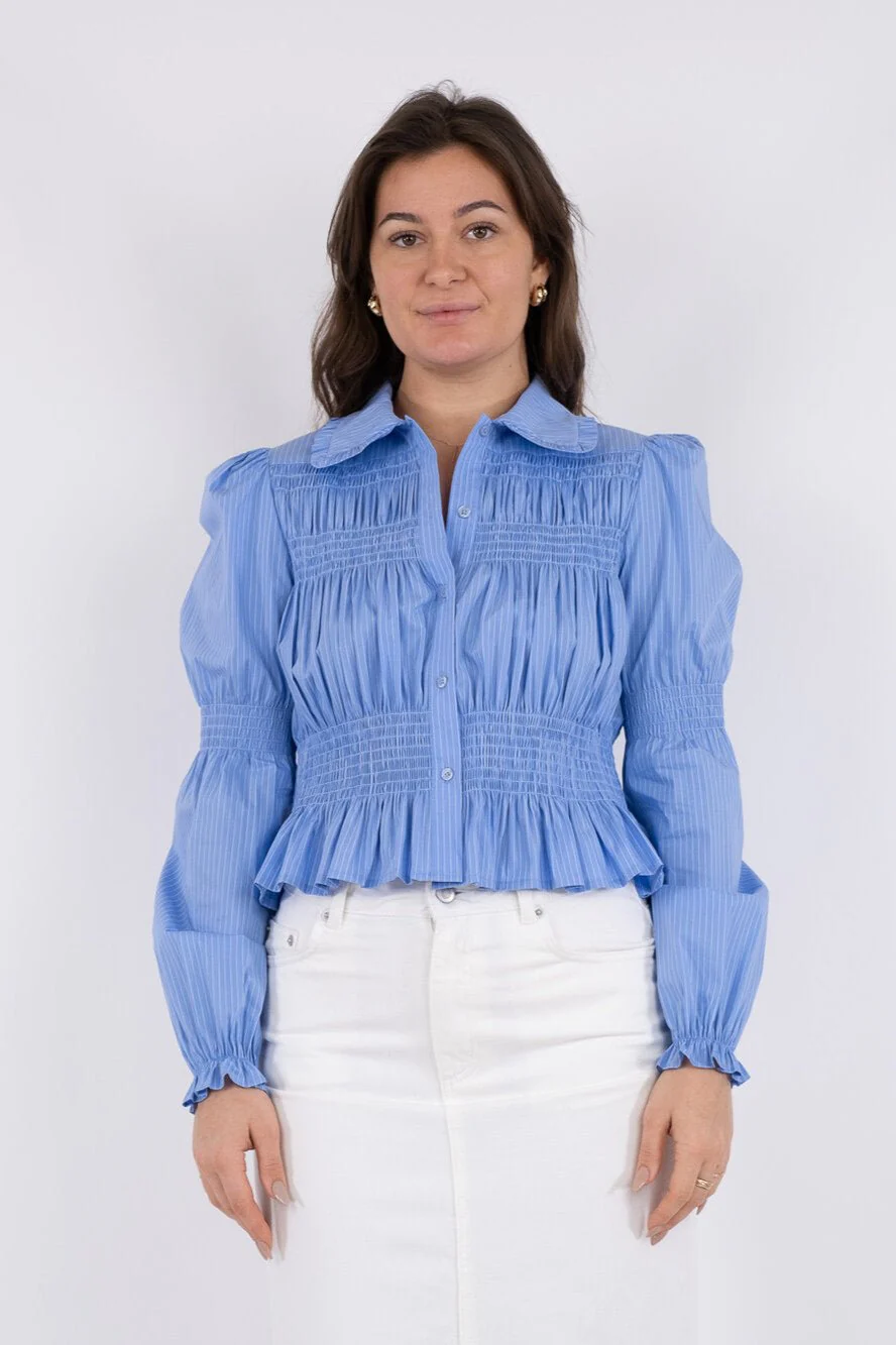Neo Noir  Kella Stripe Smock bluse - lyseblå