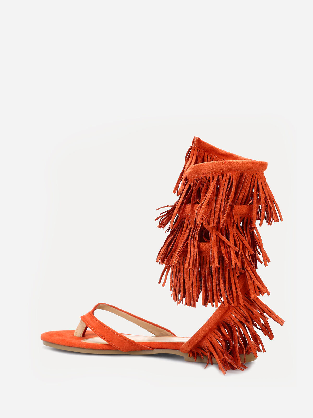 Nu-pieds en suédine avec franges- orange