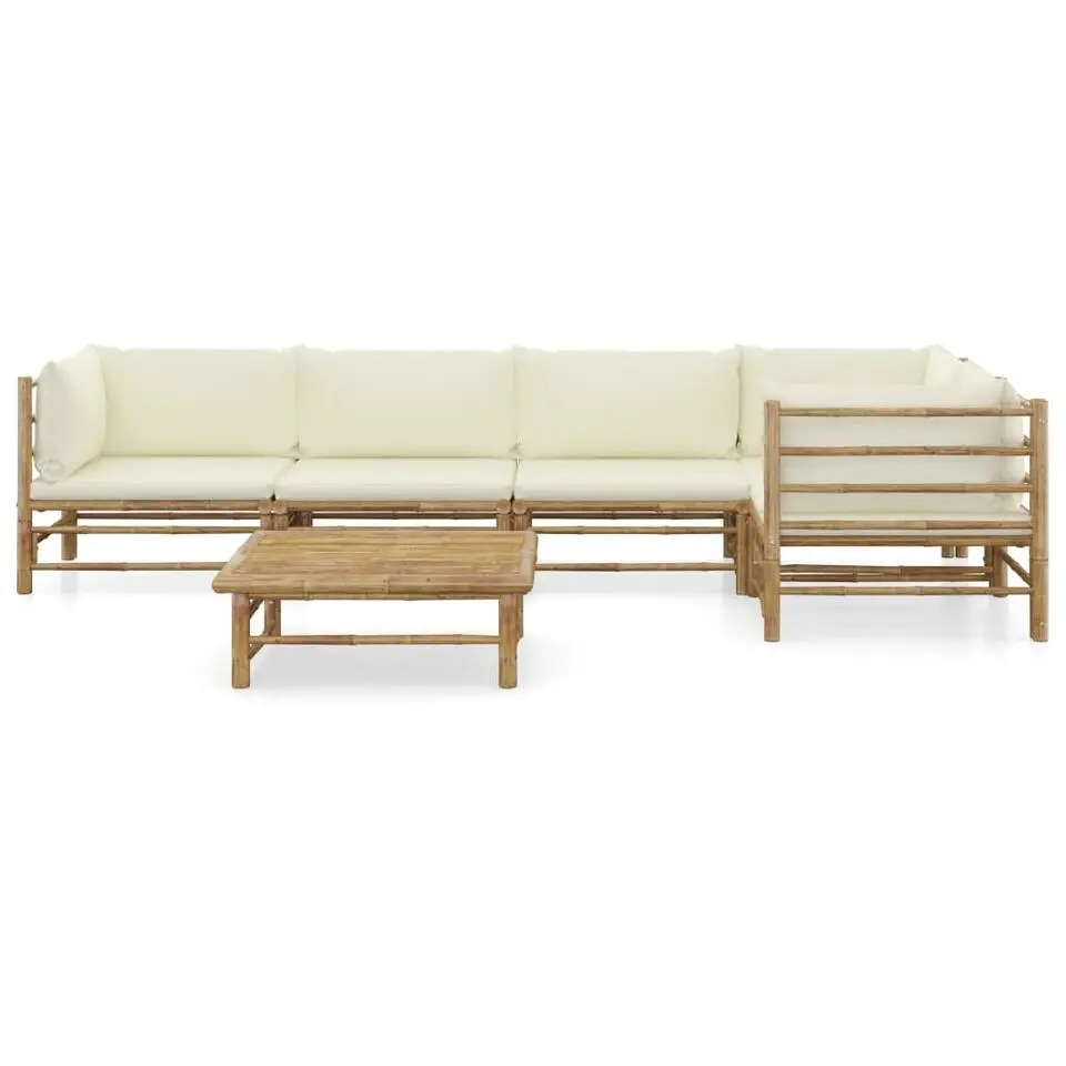 vidaXL - Loungeset - Crèmewitte - Bamboe - 6 stuks - Met kussens