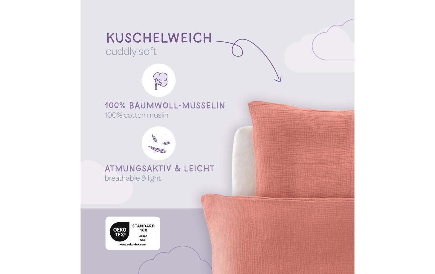 Kinderbettwäsche aprikose 100/135 + 40/60 cmKuschelige Bettwäsche, extra hautsymphatisch und geschmeidig