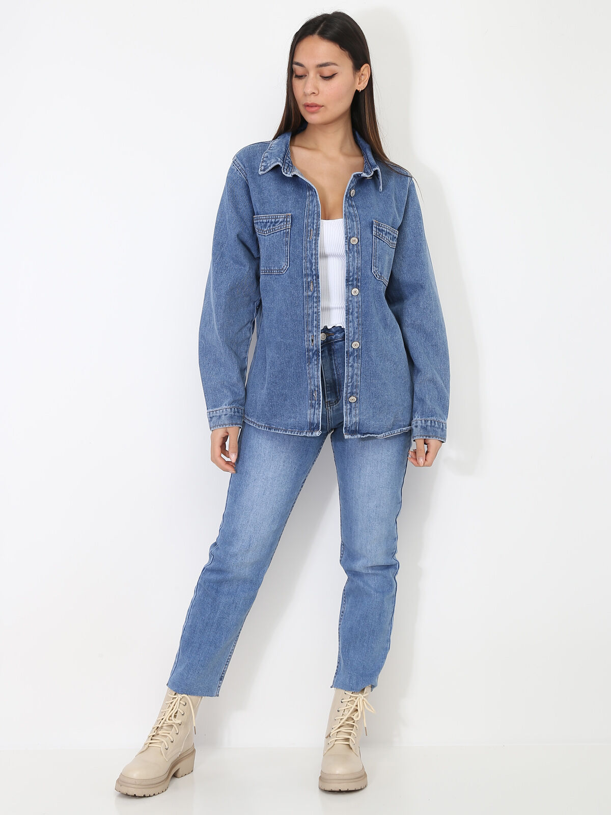 Surchemise en jean à poches- Bleu