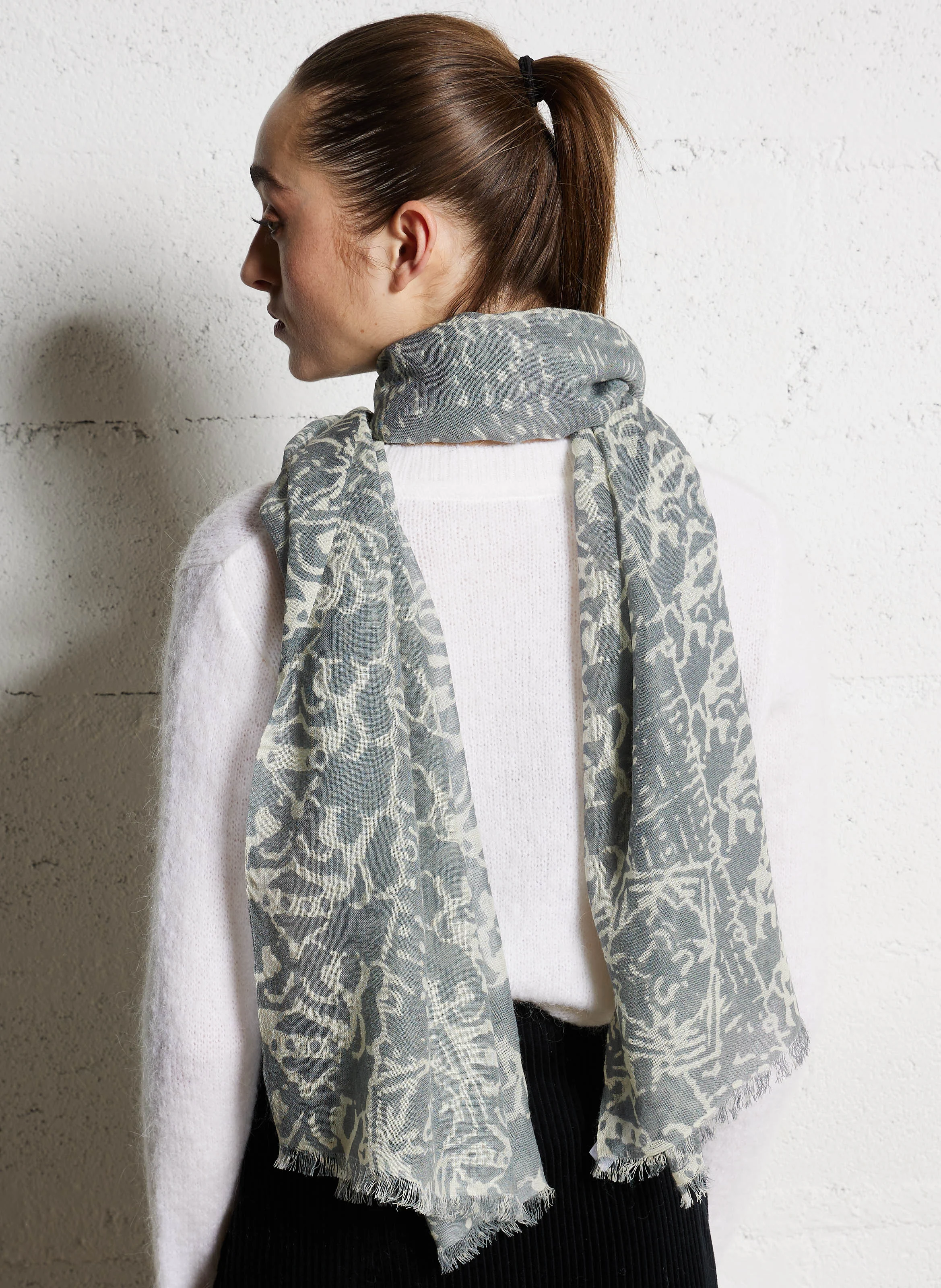 Foulard en laine imprimée | Blanc
