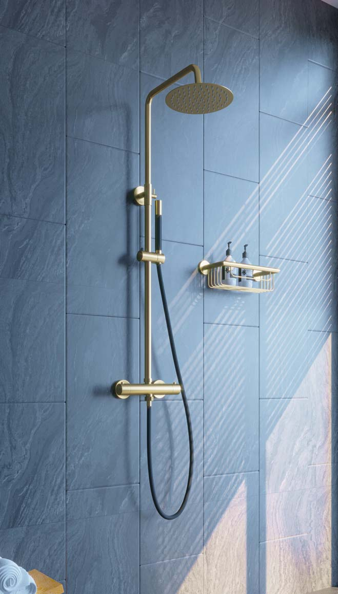 Saniclear Brass Pro opbouw regendouche geborsteld messing / mat goud 20cm hoofddouche staaf handdouche
