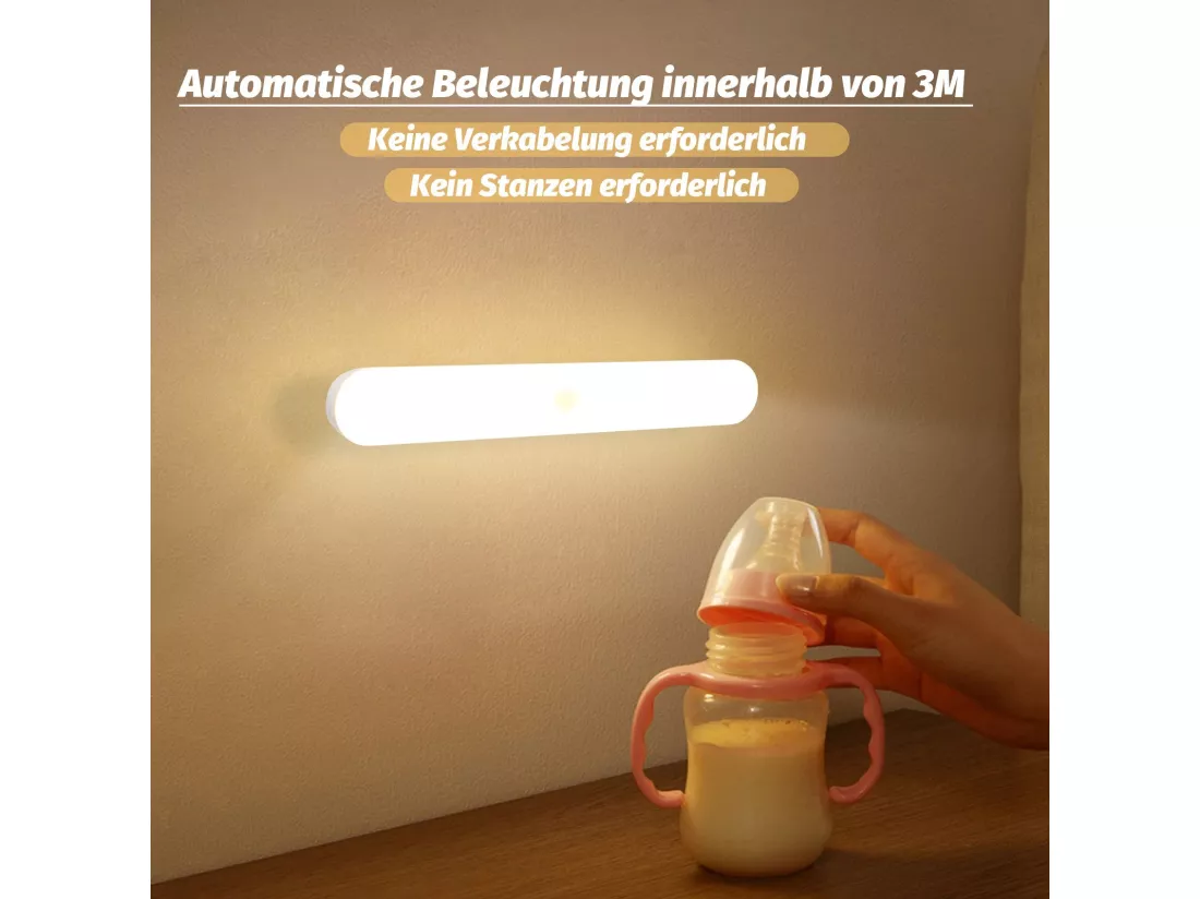 NETTLIFE Lumière d'armoire LED de cuisine avec capteur de mouvement - Lampe de cuisine rechargeable USB Lumière d'armoire 24CM