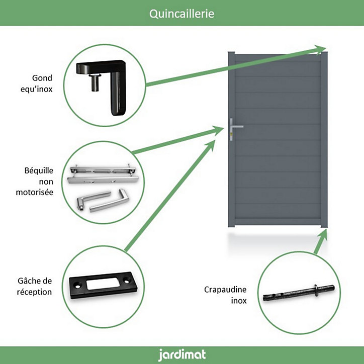 Portillon Jardimat aluminium Neva 3 gris 7021 - 100 x h.180 cm