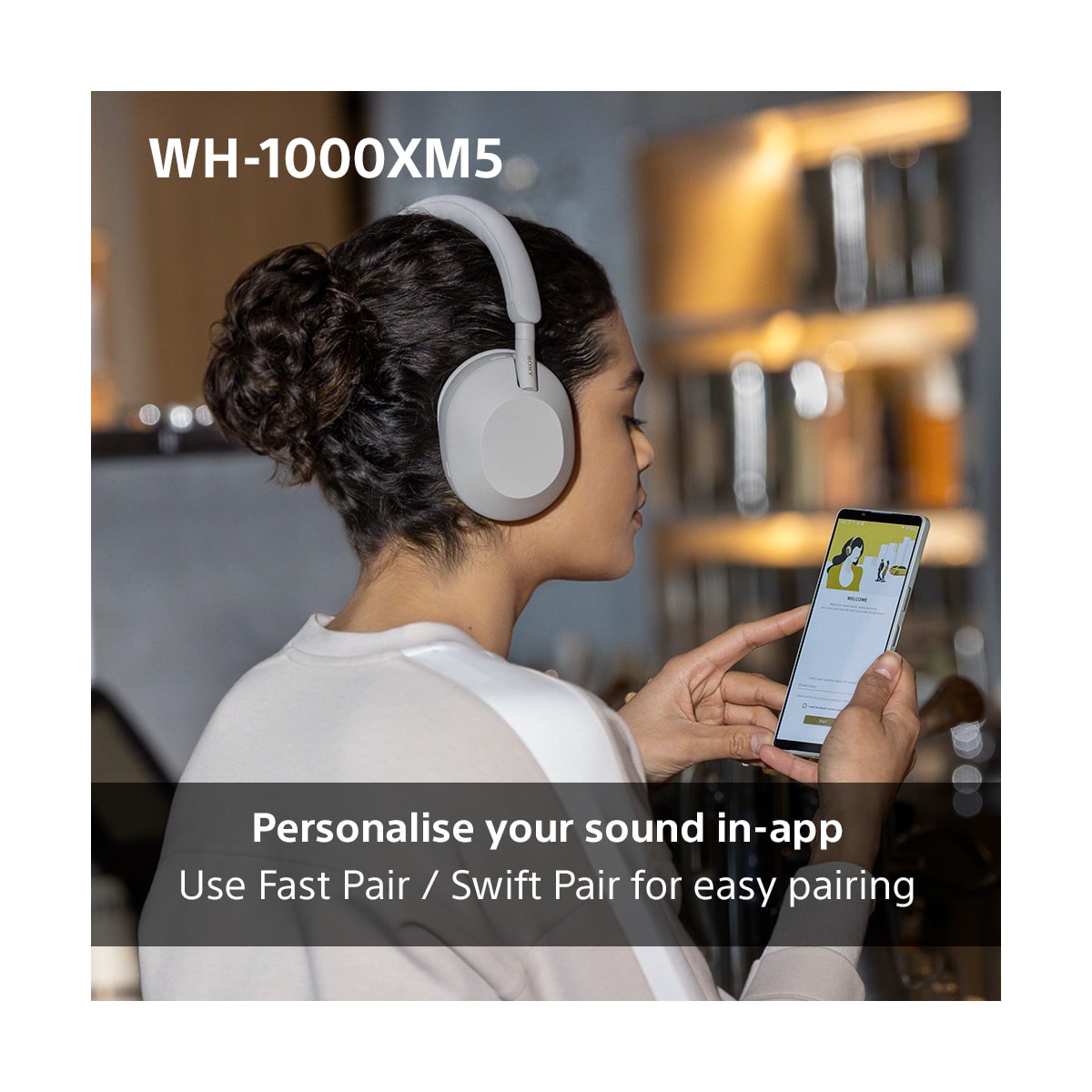 Sony WH-1000XM5 trådløse around-ear hodetelefoner (hvit)