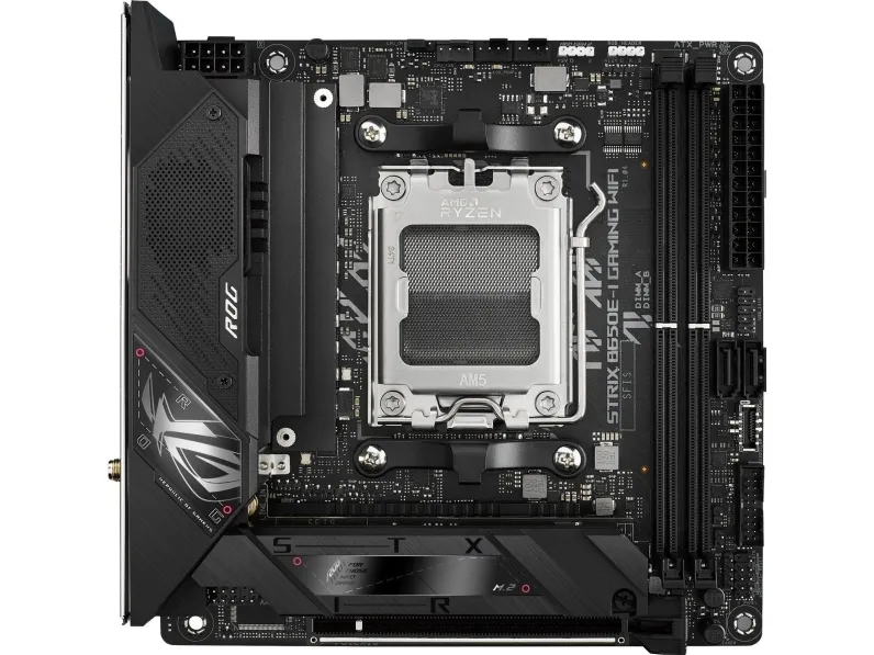 ASUS ROG Strix B650E-I Gaming WiFi - Bundkort - mini ITX - Socket AM5 - AMD B650 Chipset - USB-C 3.2 Gen 2x2, USB-C 3.2 Gen2, USB 3.2 Gen 2, USB 3.2 Gen 1 - 2.5 Gigabit LAN, Wi-Fi 6E - onboard grafik (CPU påkrævet) - HD Audio (8-kanaler)