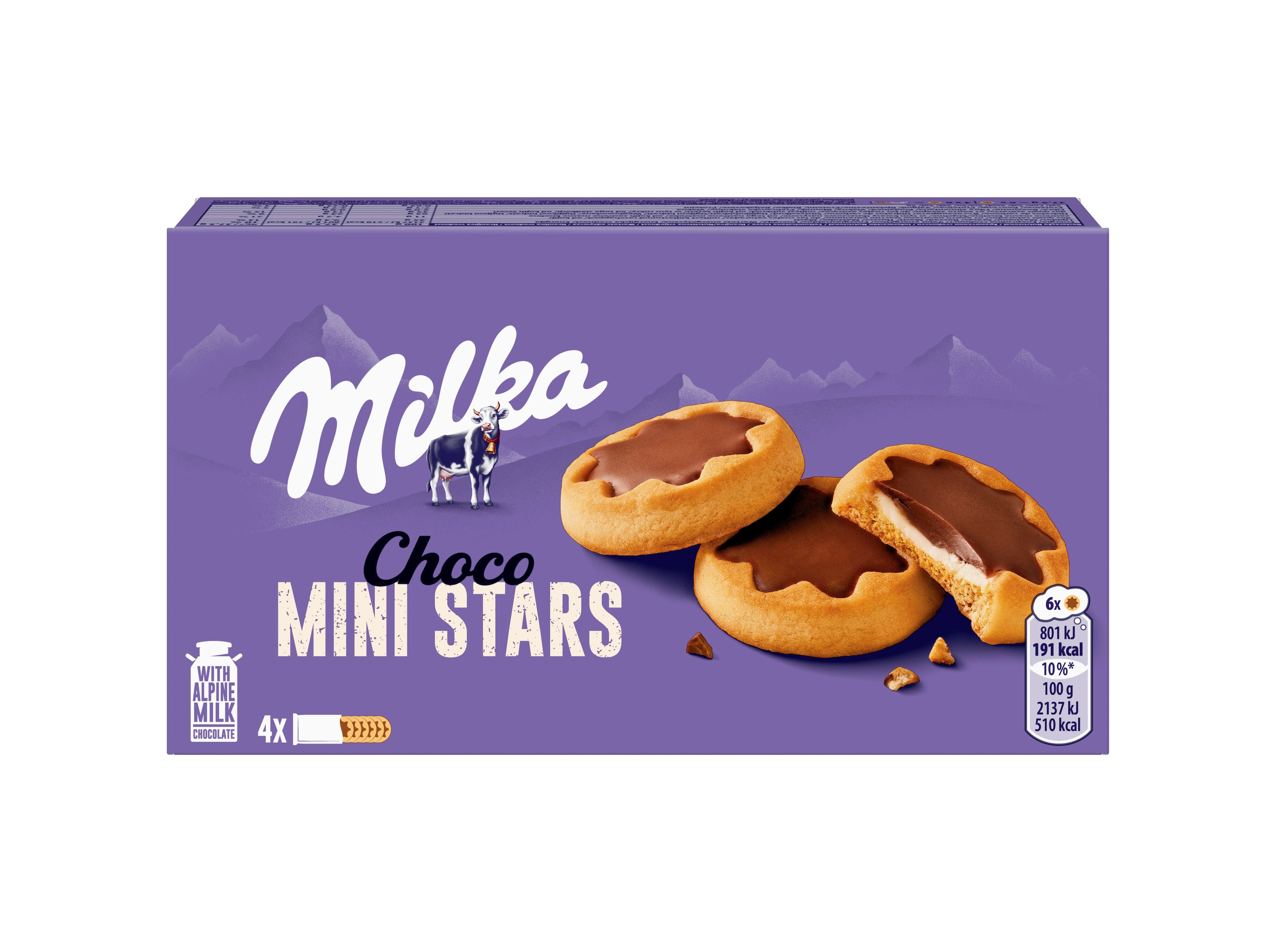 BOLACHA DE CHOCOLATE MILKA MINI STARS LEITE 150G