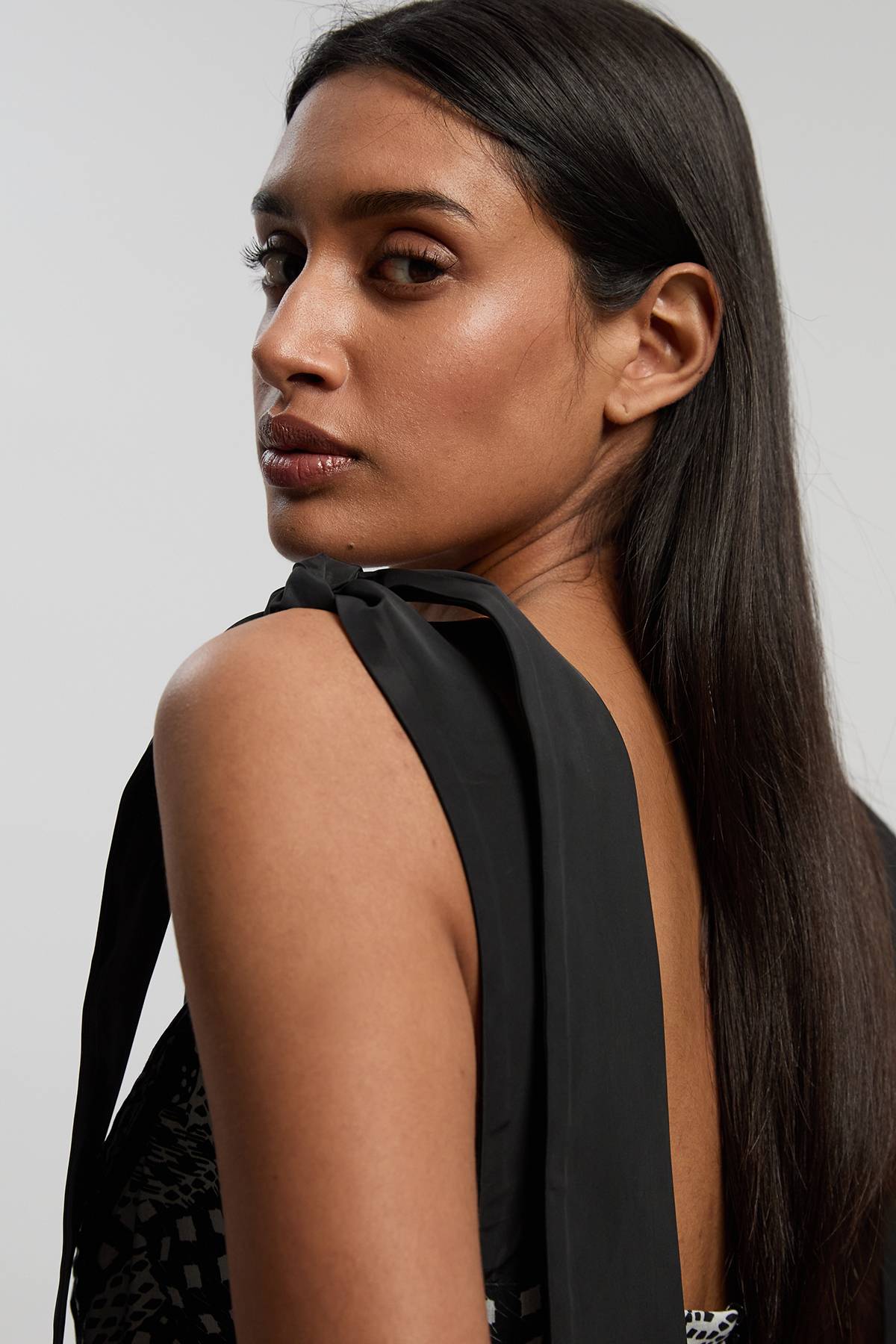 KarenMillen Robe Longue À Bretelles En Coton Et Soie Tissé Motif Géométrique Monochrome