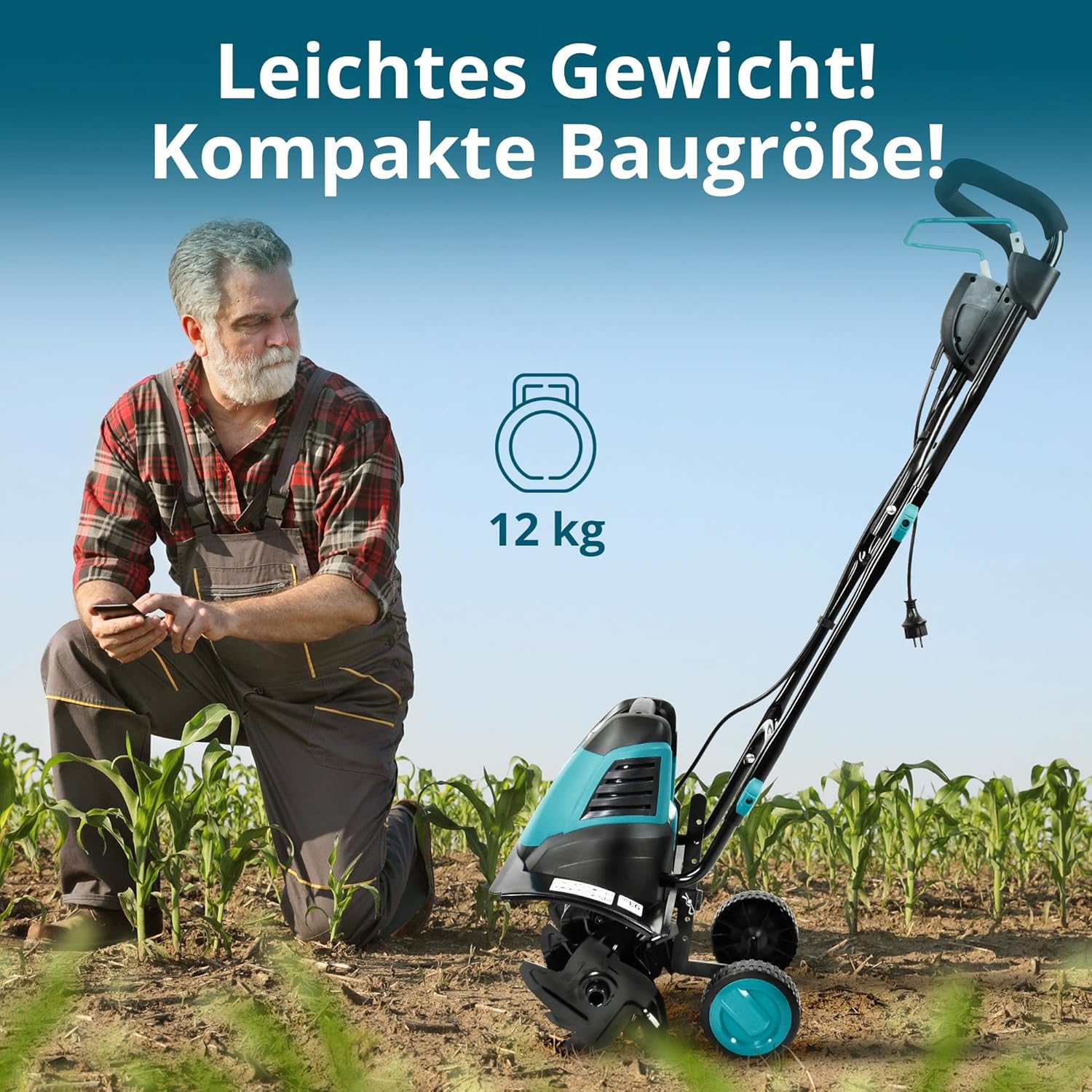 Könner & Söhnen KS 1500 T E Elektro-Bodenhacke, 23 cm Stahl Fräsen, 40 cm Arbeitsbreite, 23 cm Arbeitstiefe, 1500 W, 230 V, Gartenfräse für Hofgrundstücken, Blumen- und Gartenbeeten