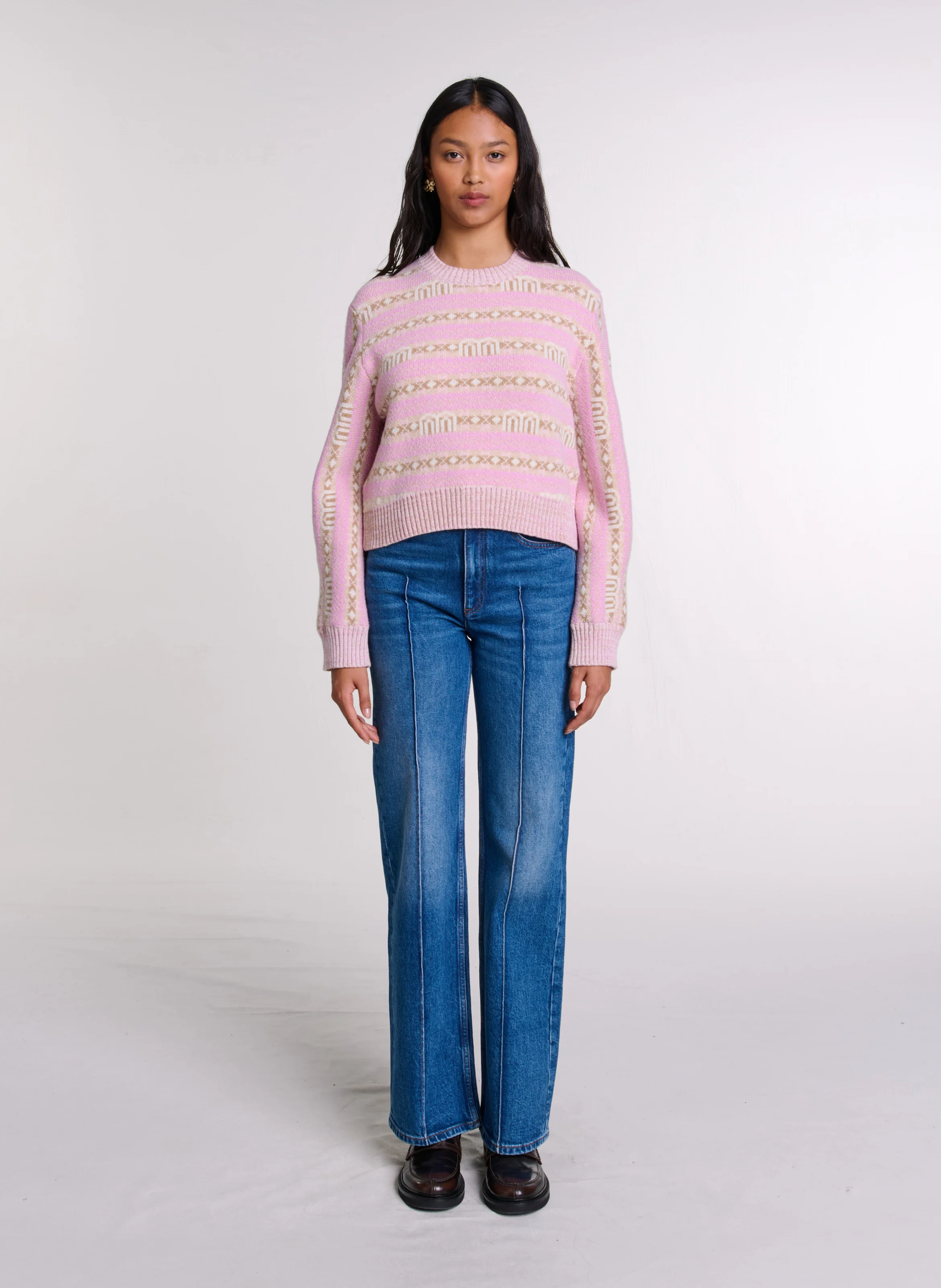 Pull droit court imprimé en laine mélangée | Multicolore