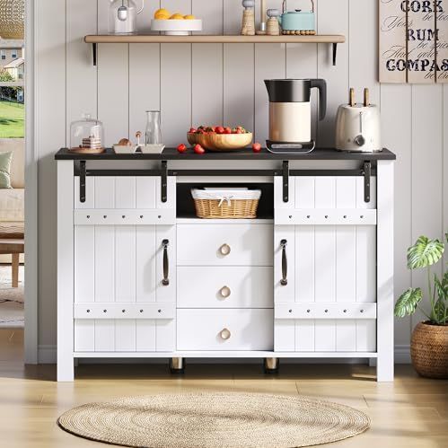 Boorbin - Buffetkast - Wit - 120 cm - Met Schuifdeuren en 3 Laden