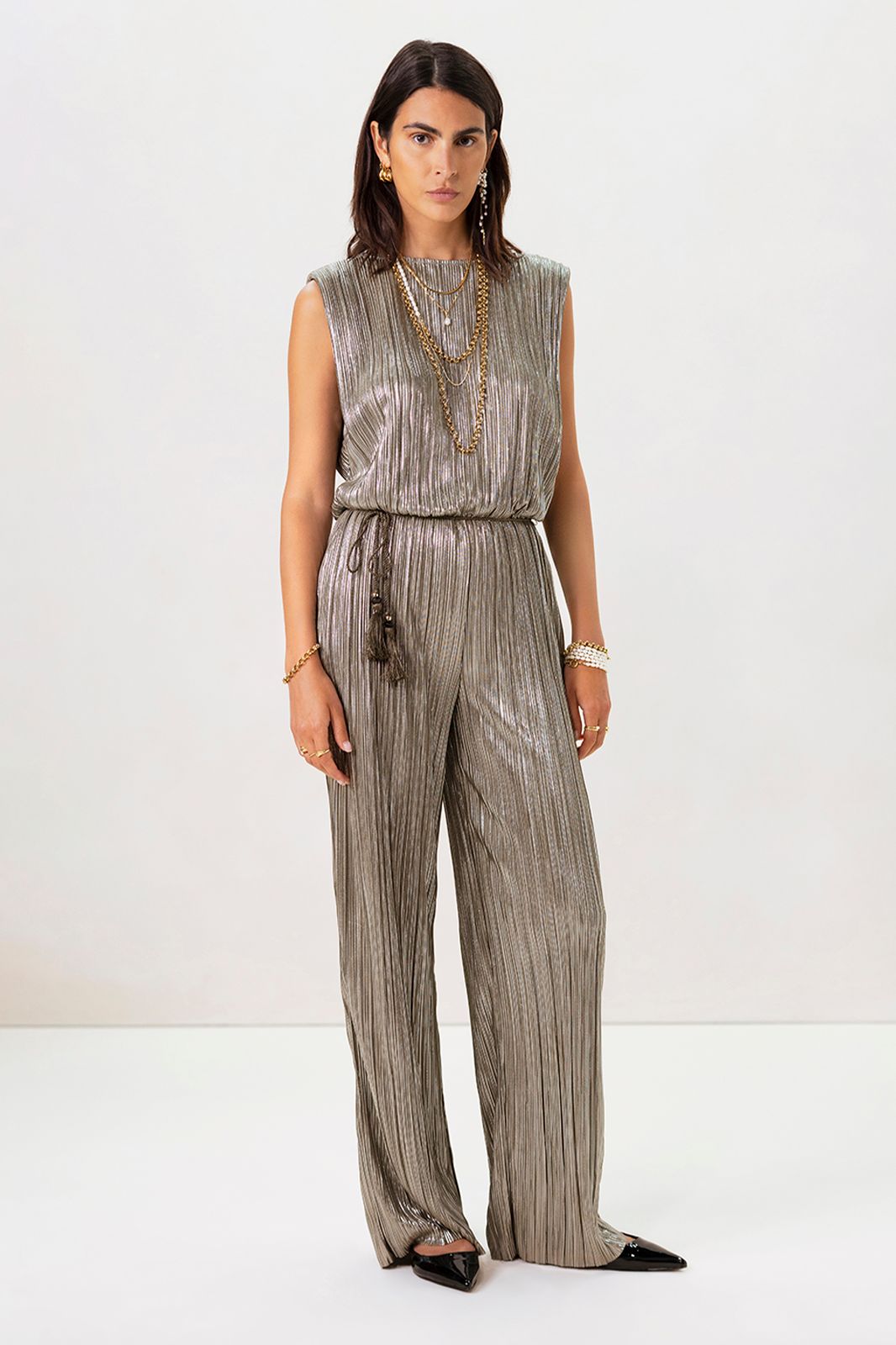 Lichtgroene plissé jumpsuit