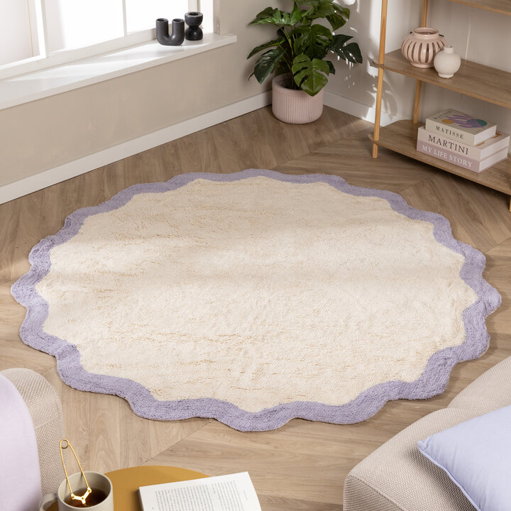 Rond Wasbaar vloerkleed - Hazy Lila/Creme
