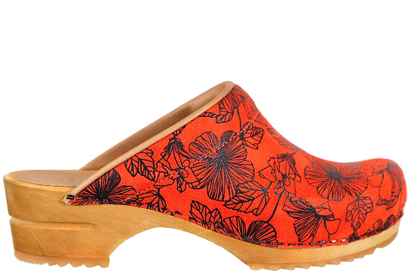 SANITA MIA OPEN PRINTED FLOWER TRÆSKO I ORANGE SKIND