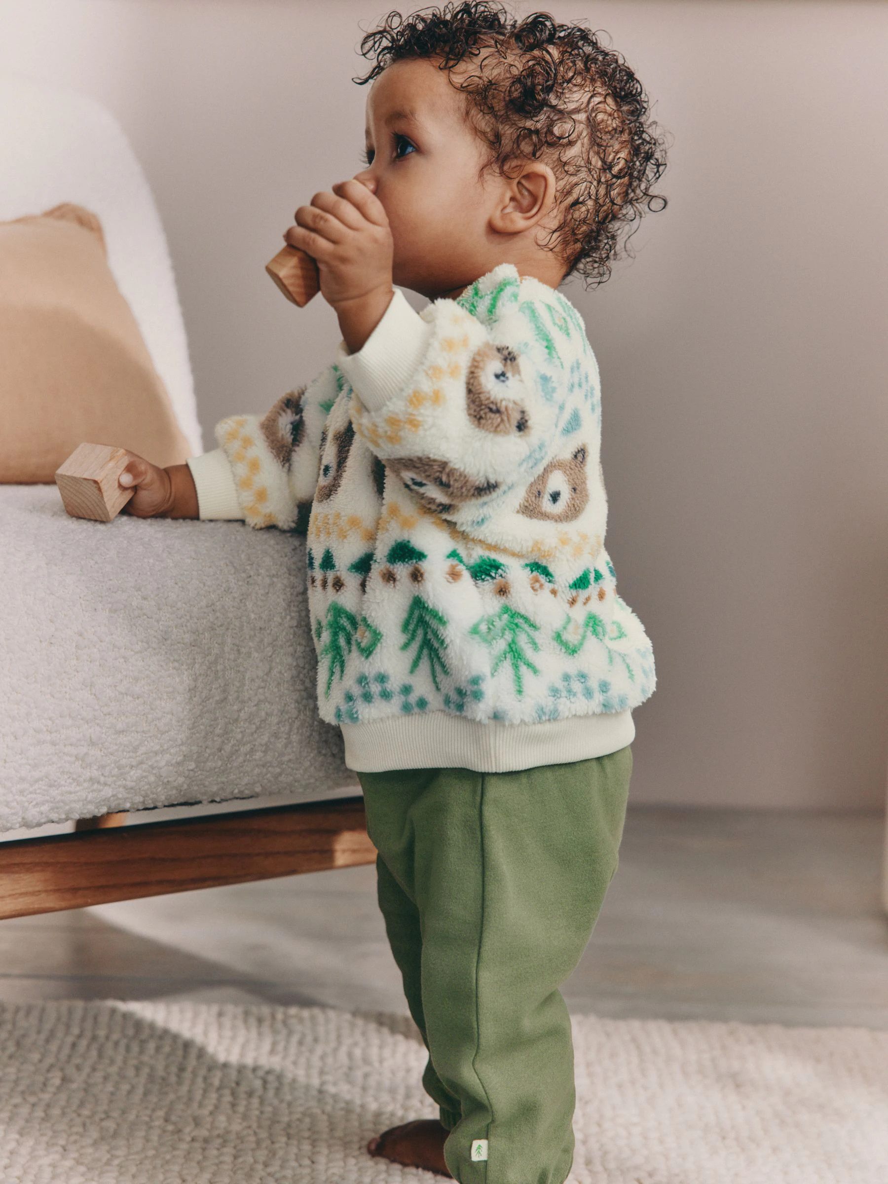 Groene beer Fairisle - Set van fleece top en joggingbroek voor baby's (0mnd -2jr)