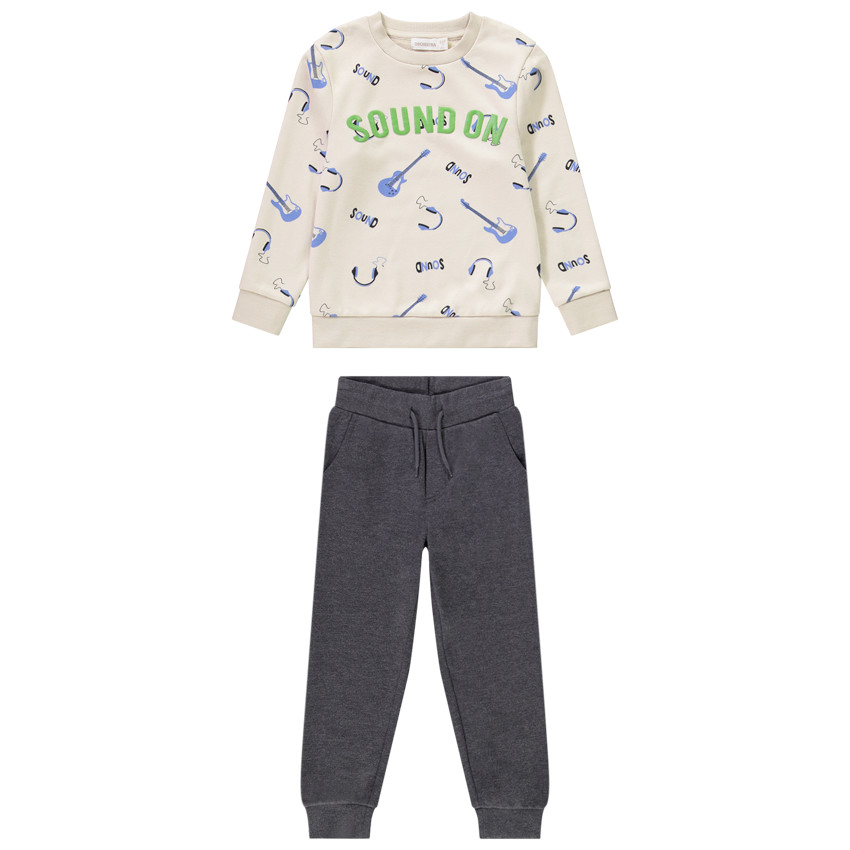 Ensemble en molleton sweat imprimé musique + jogging pour garçon